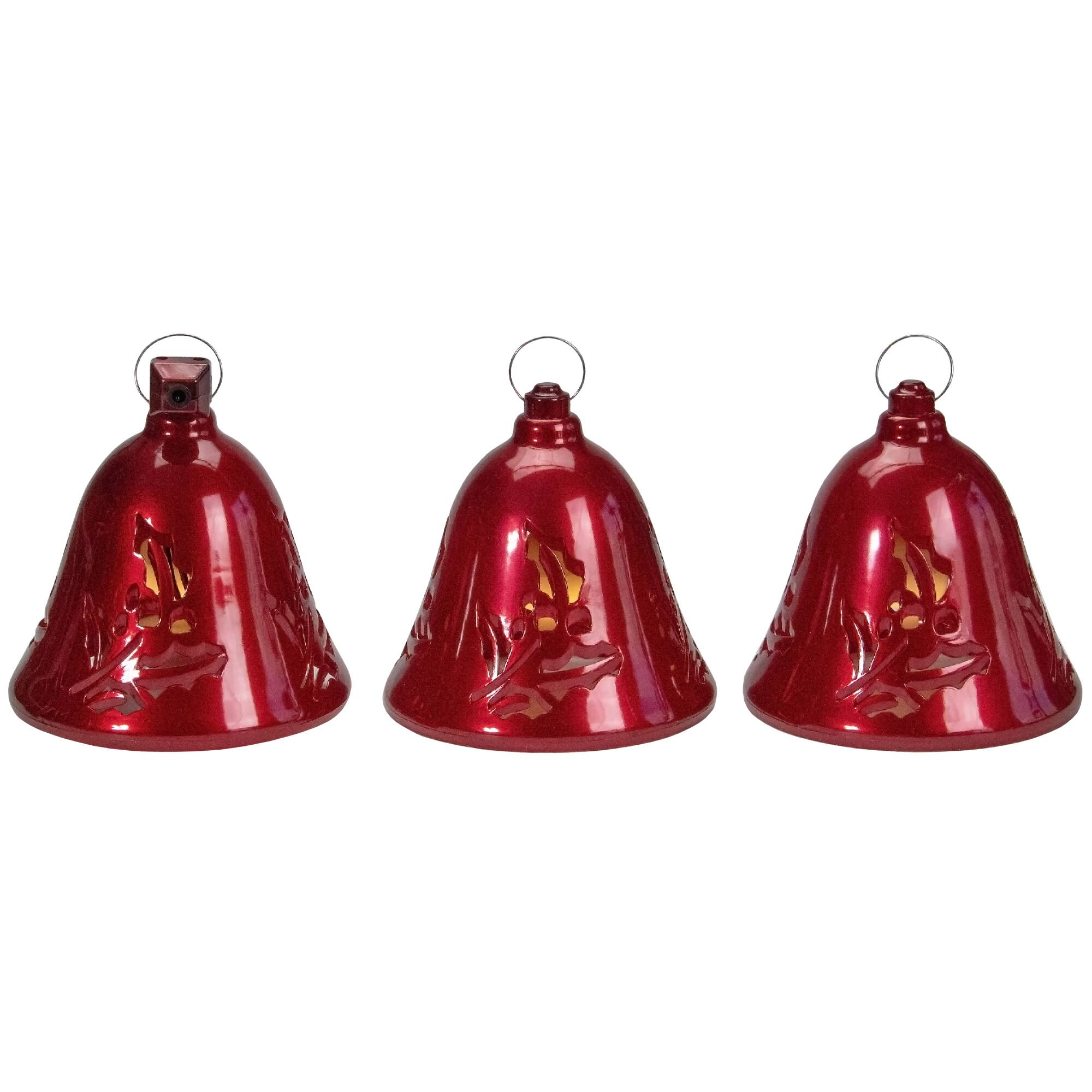 6.5" Musical Lighted Red Bells Christmas Décor Set